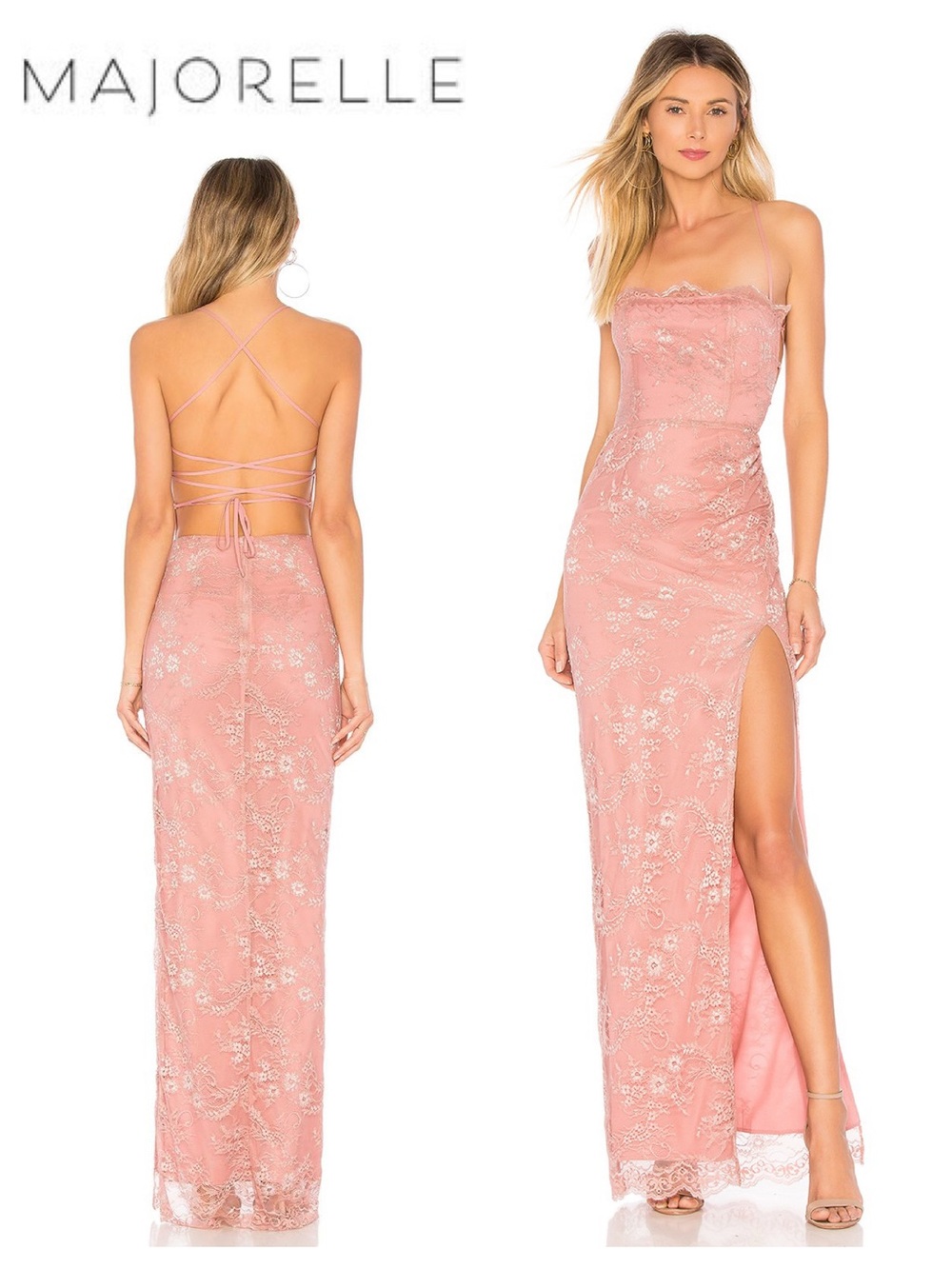 MAJORELLE Tavi Lace Gown with Metallic Accents